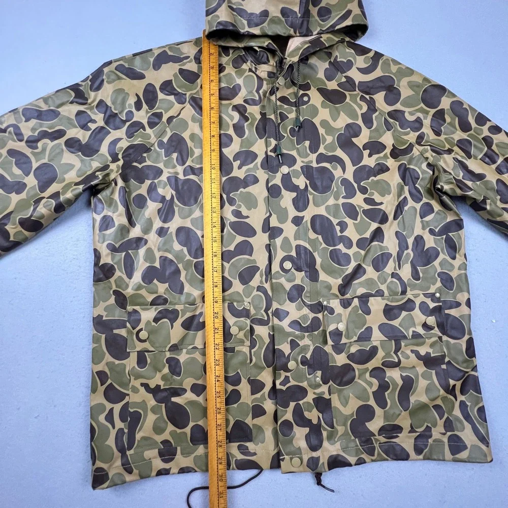 Unbranded Rain Jacket Mens XL Green Camo Duck Hunter Vintage Hooded Slicker Coat